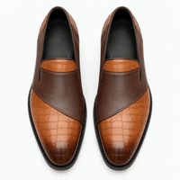 Gentry Morris Men's Brown Tan Crocodile-Embossed Leather Slip-On Loafers