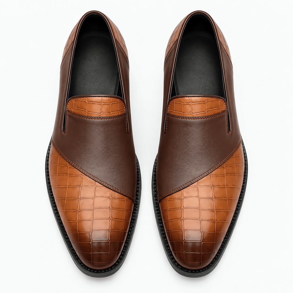 Gentry Morris Men's Brown Tan Crocodile-Embossed Leather Slip-On Loafers