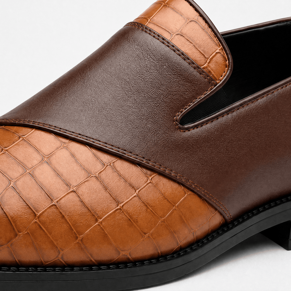 Gentry Morris Men's Brown Tan Crocodile-Embossed Leather Slip-On Loafers