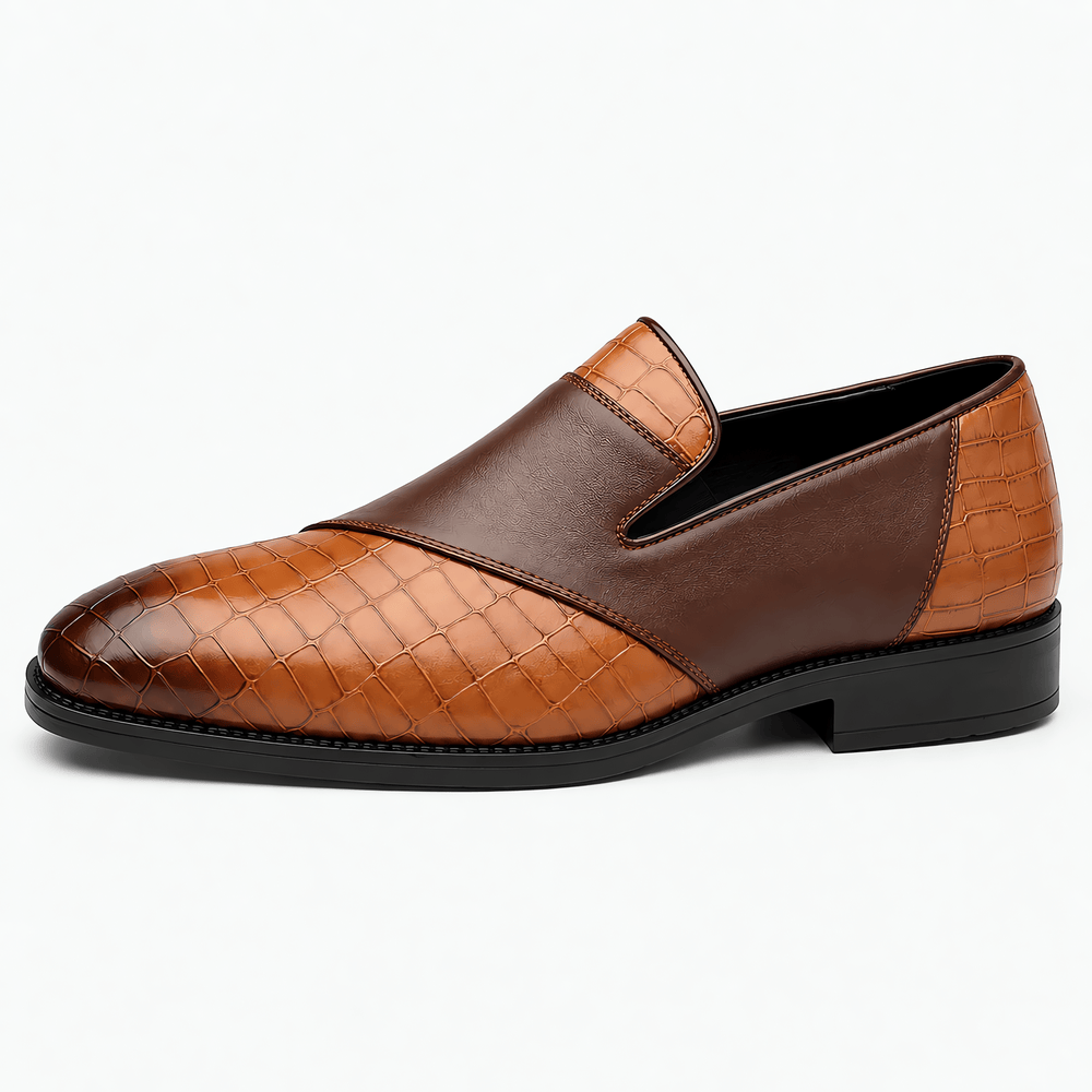 Gentry Morris Men's Brown Tan Crocodile-Embossed Leather Slip-On Loafers