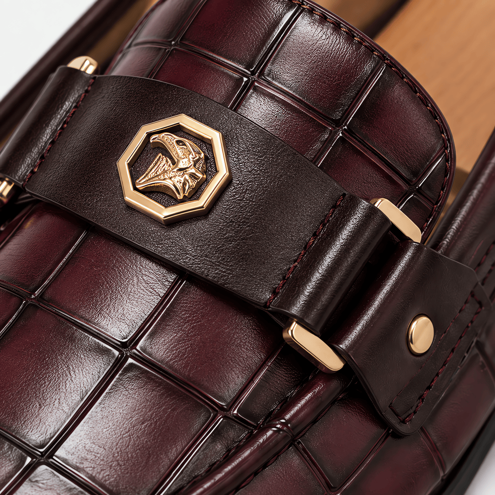 Gentry Morris Men's Burgundy Croc-Embossed Leather Slip-On Loafers