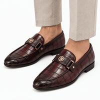Gentry Morris Men's Burgundy Croc-Embossed Leather Slip-On Loafers