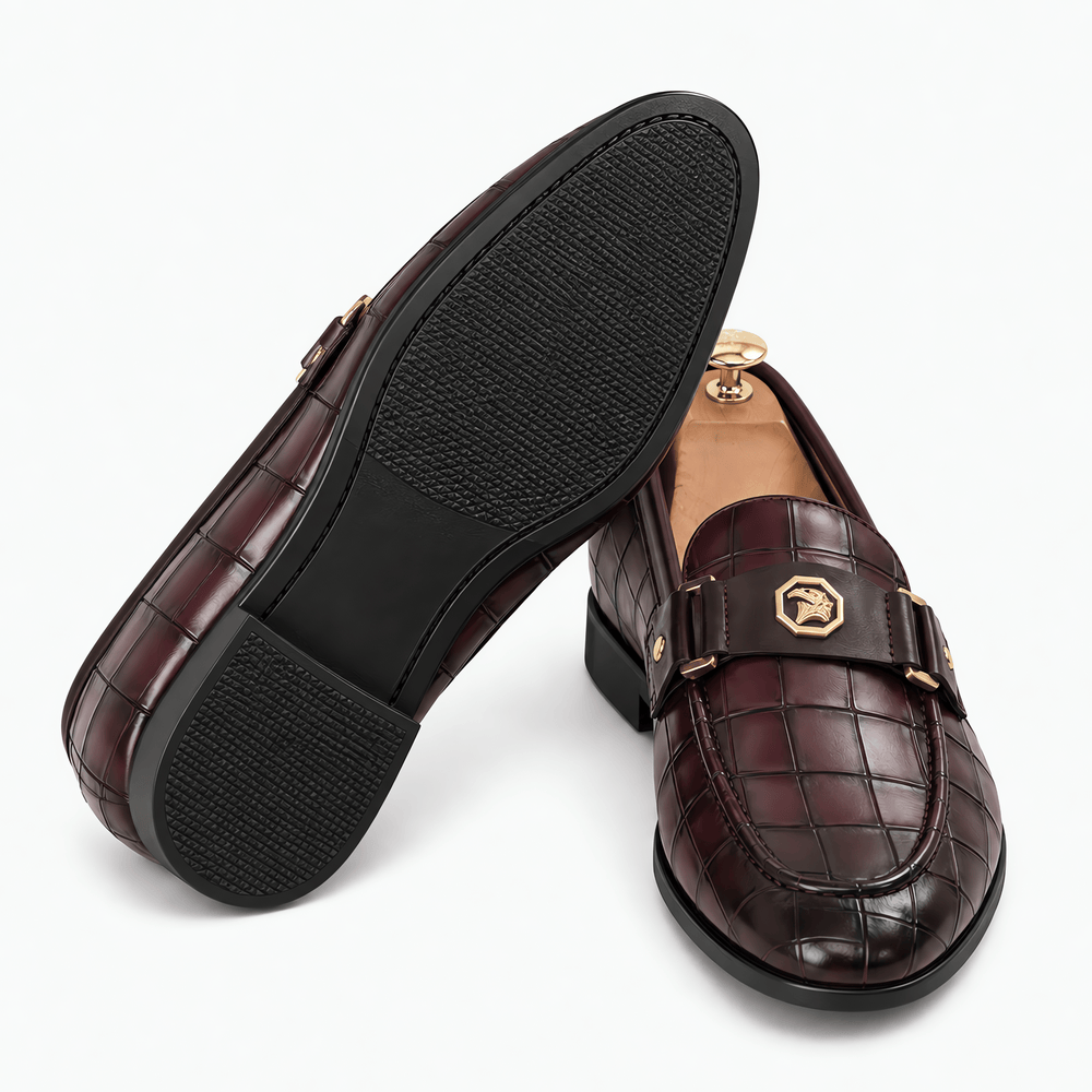 Gentry Morris Men's Burgundy Croc-Embossed Leather Slip-On Loafers