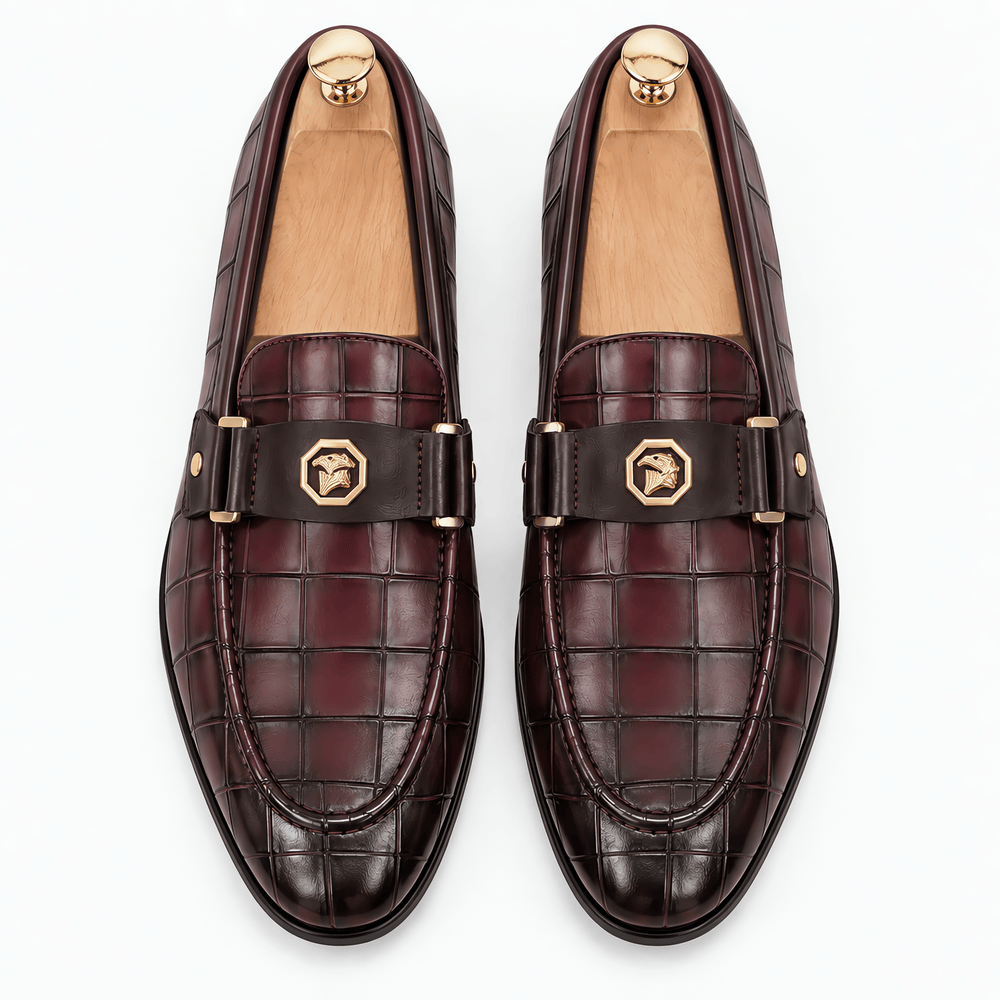 Gentry Morris Men's Burgundy Croc-Embossed Leather Slip-On Loafers