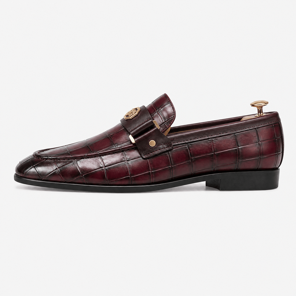 Gentry Morris Men's Burgundy Croc-Embossed Leather Slip-On Loafers