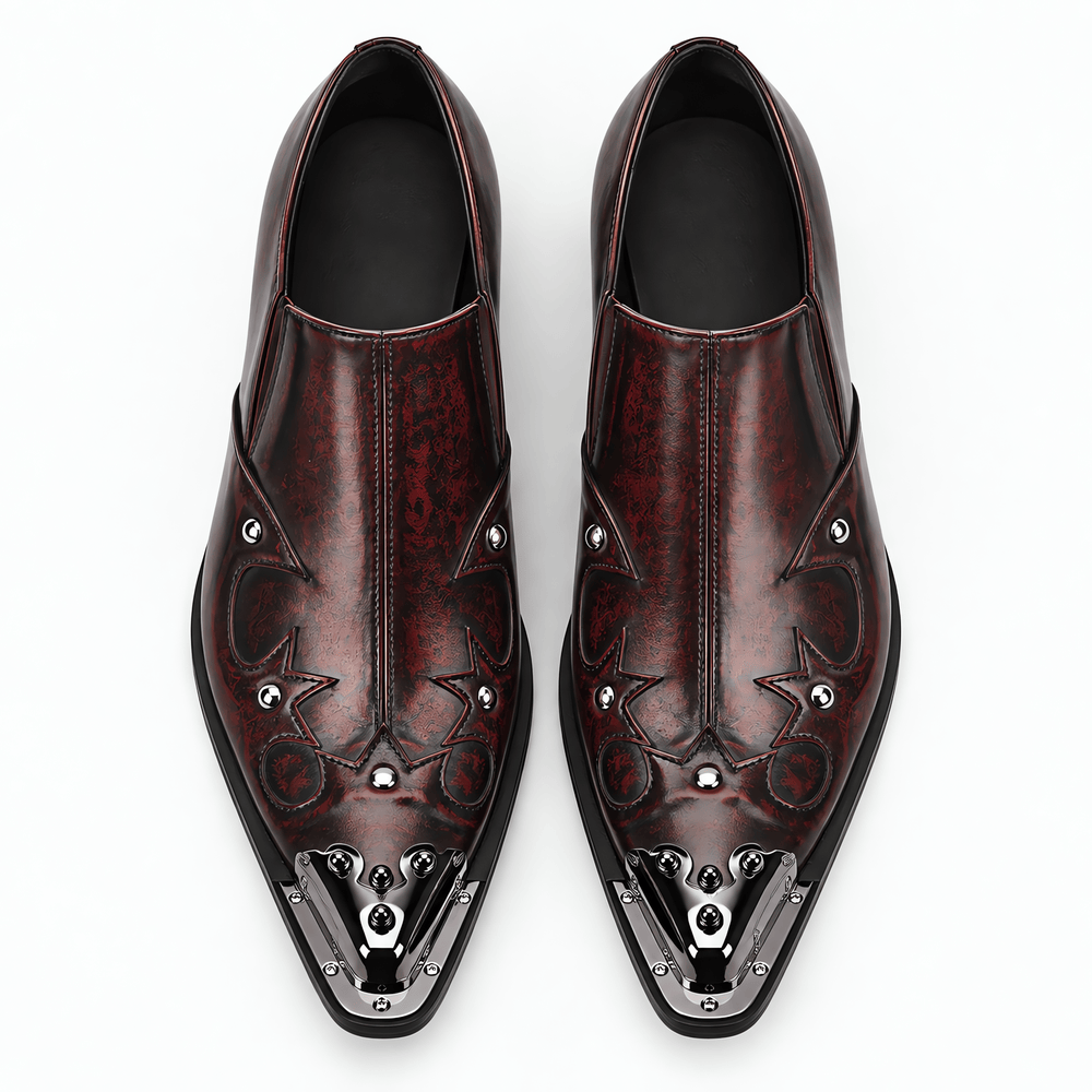 Gentry Morris Men's Burgundy Patent Leather Slip-On Loafers with Metal Toe Cap