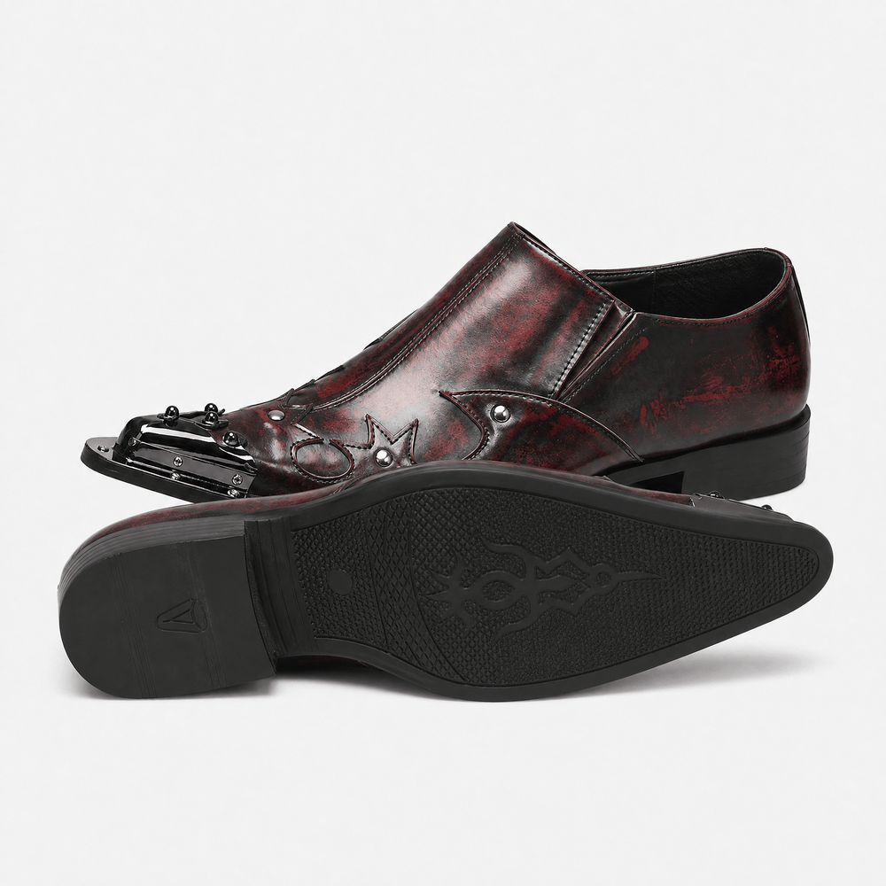 Gentry Morris Men's Burgundy Patent Leather Slip-On Loafers with Metal Toe Cap