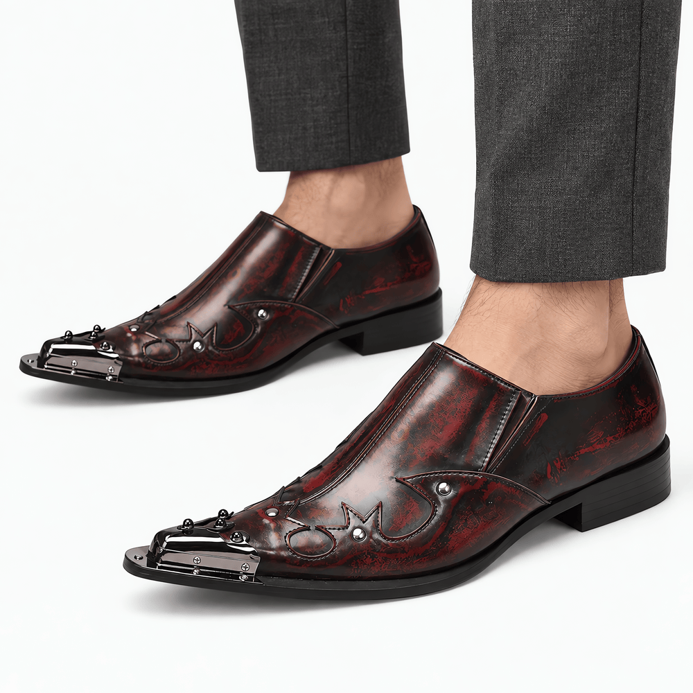 Gentry Morris Men's Burgundy Patent Leather Slip-On Loafers with Metal Toe Cap