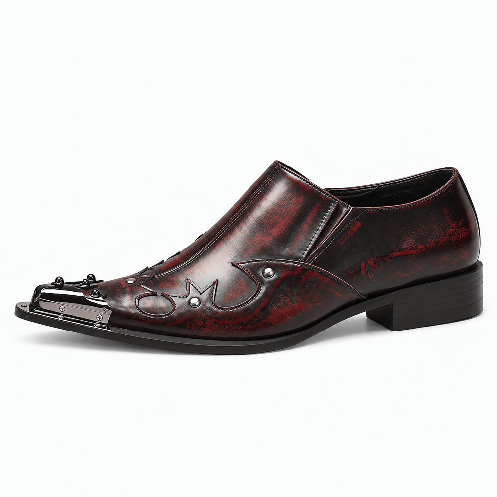 Gentry Morris Men's Burgundy Patent Leather Slip-On Loafers with Metal Toe Cap
