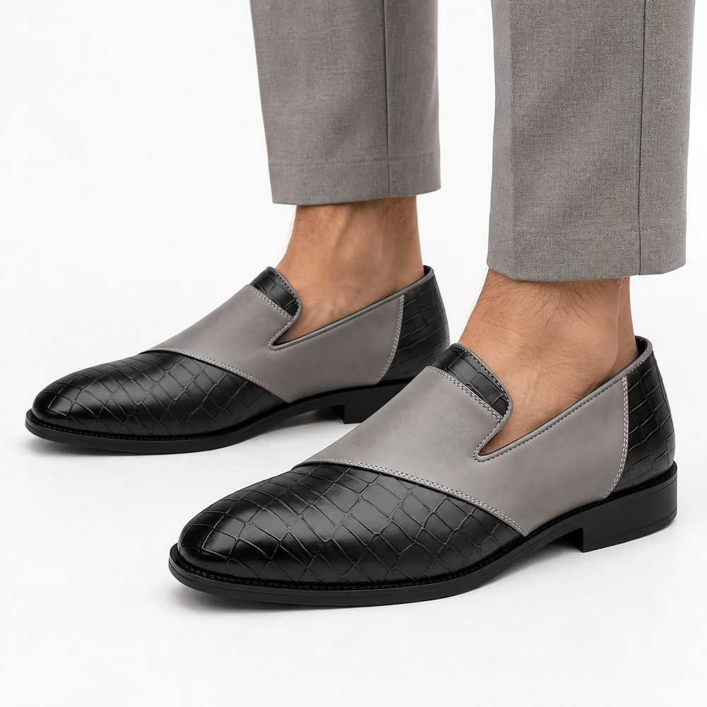Gentry Morris Men's Grey & Black Crocodile-Embossed Leather Slip-On Loafers