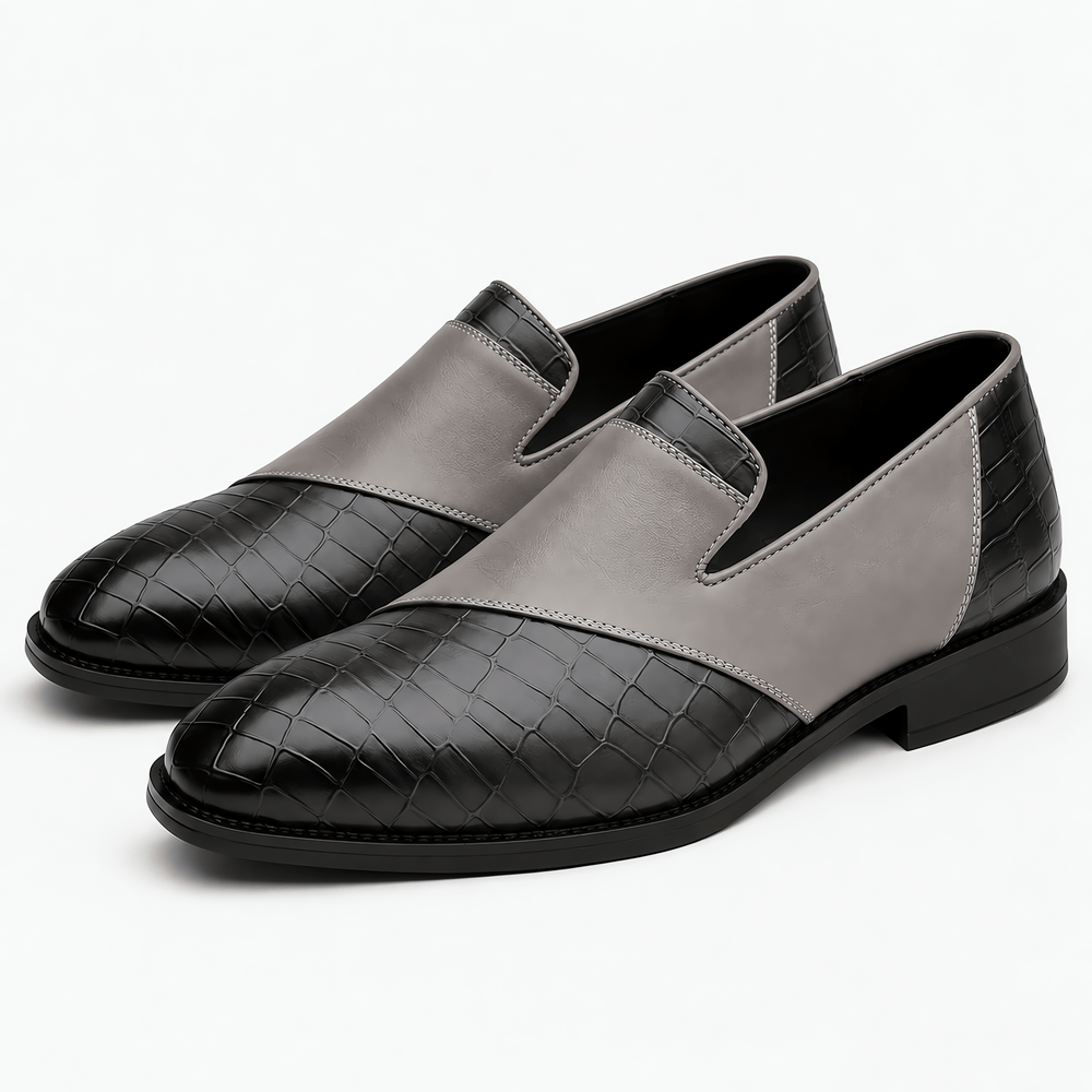 Gentry Morris Men's Grey & Black Crocodile-Embossed Leather Slip-On Loafers