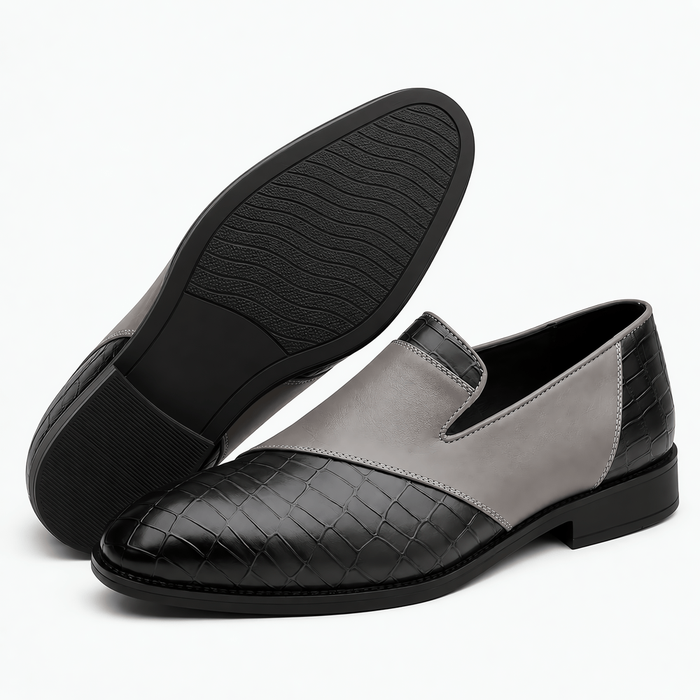Gentry Morris Men's Grey & Black Crocodile-Embossed Leather Slip-On Loafers