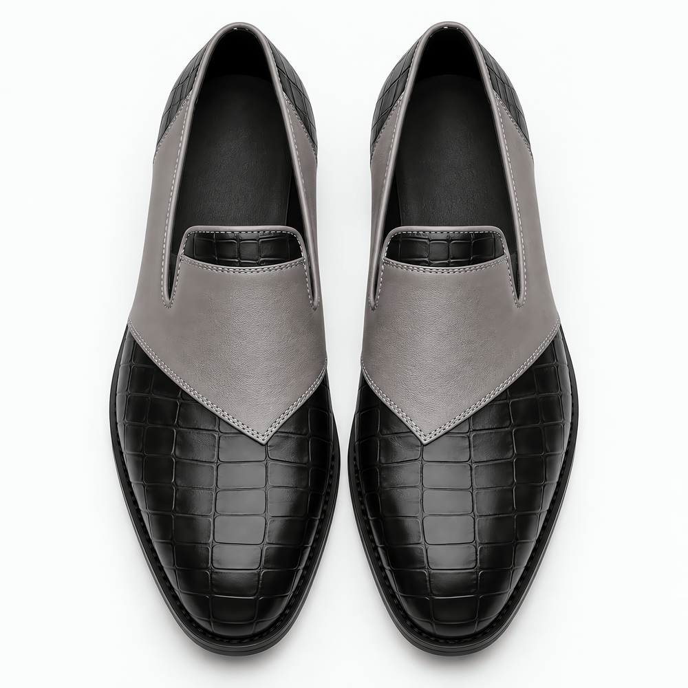 Gentry Morris Men's Grey & Black Crocodile-Embossed Leather Slip-On Loafers
