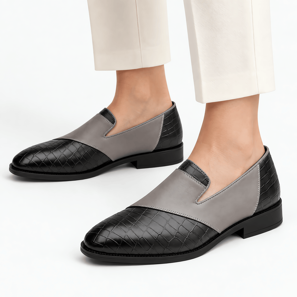 Gentry Morris Men's Grey & Black Crocodile-Embossed Leather Slip-On Loafers