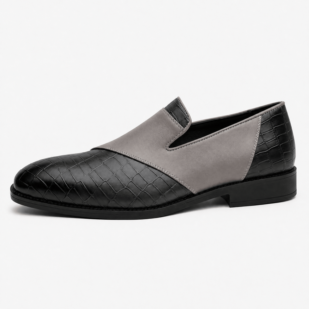Gentry Morris Men's Grey & Black Crocodile-Embossed Leather Slip-On Loafers