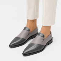 Gentry Morris Men's Grey Croc-Embossed Backless Pointed Toe Loafers