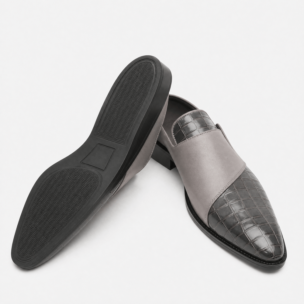 Gentry Morris Men's Grey Croc-Embossed Backless Pointed Toe Loafers