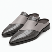 Gentry Morris Men's Grey Croc-Embossed Backless Pointed Toe Loafers