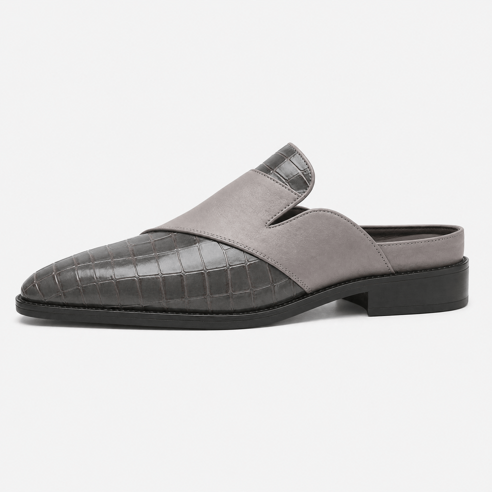 Gentry Morris Men's Grey Croc-Embossed Backless Pointed Toe Loafers