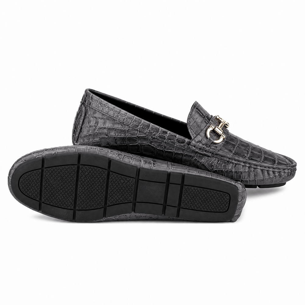 Gentry Morris Men's Grey Patent Leather Croc Print Driving Loafers