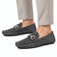 Gentry Morris Men's Grey Patent Leather Croc Print Driving Loafers