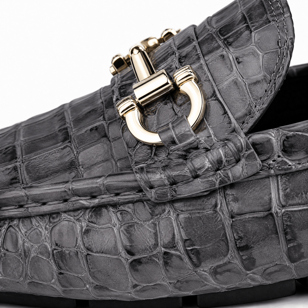 Gentry Morris Men's Grey Patent Leather Croc Print Driving Loafers