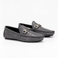 Gentry Morris Men's Grey Patent Leather Croc Print Driving Loafers
