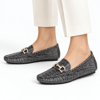 Gentry Morris Men's Grey Patent Leather Croc Print Driving Loafers