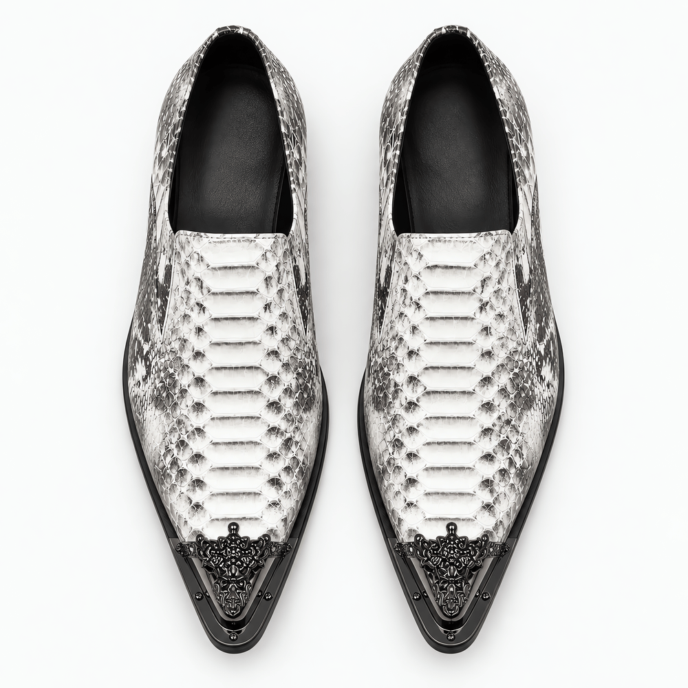 Gentry Morris Men's Grey Snakeskin Patent Leather Pointed Toe Slip-On Loafers