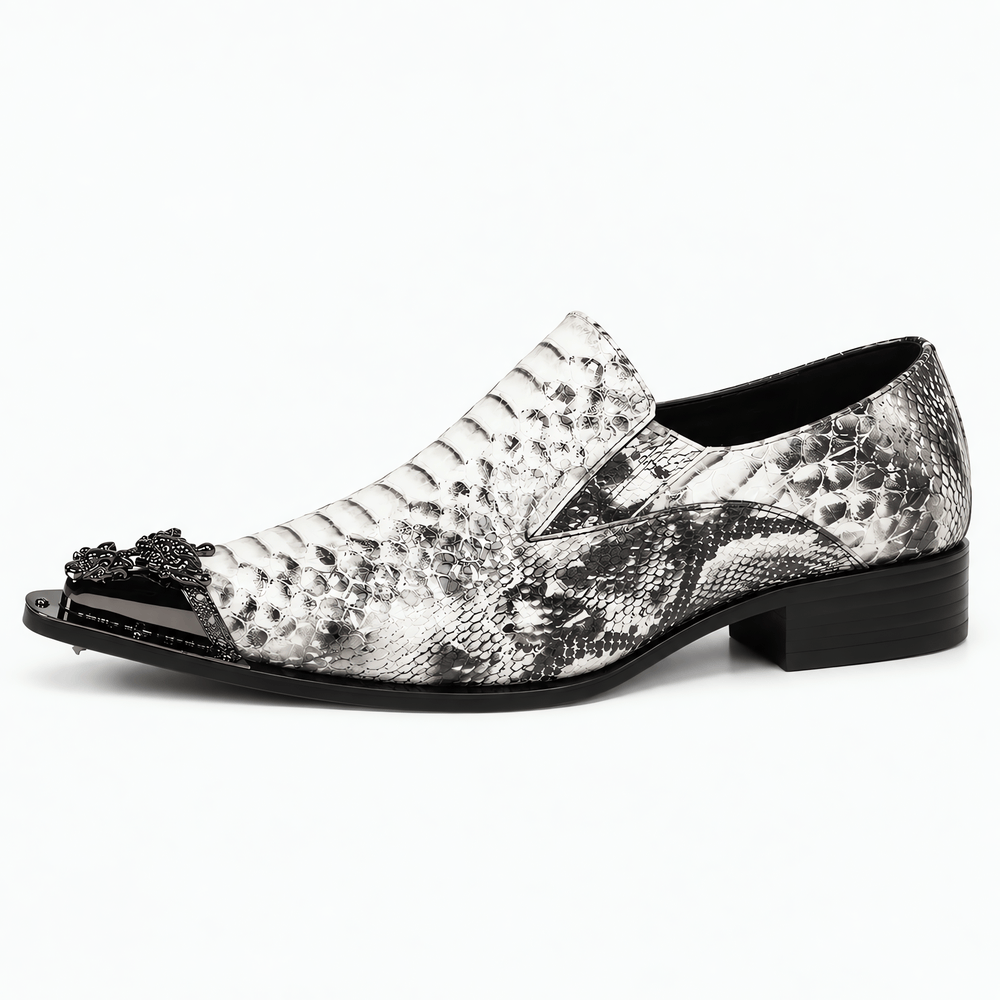 Gentry Morris Men's Grey Snakeskin Patent Leather Pointed Toe Slip-On Loafers