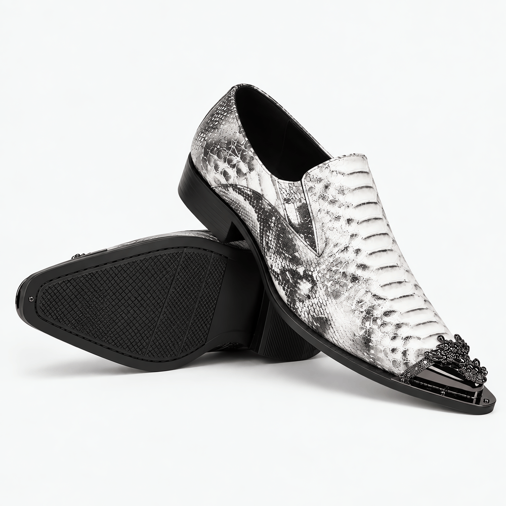 Gentry Morris Men's Grey Snakeskin Patent Leather Pointed Toe Slip-On Loafers