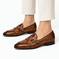 Gentry Morris Men's Handmade Brown Genuine Leather Double Monk Strap Loafers