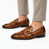Gentry Morris Men's Handmade Brown Genuine Leather Double Monk Strap Loafers