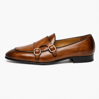 Gentry Morris Men's Handmade Brown Genuine Leather Double Monk Strap Loafers