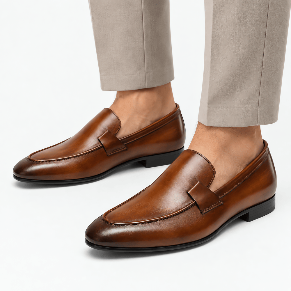 Gentry Morris Men's Handmade Brown Leather Slip-On Loafers