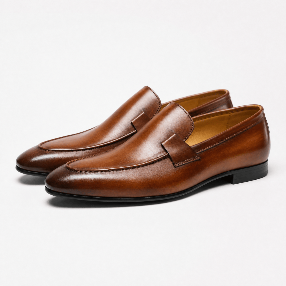 Gentry Morris Men's Handmade Brown Leather Slip-On Loafers