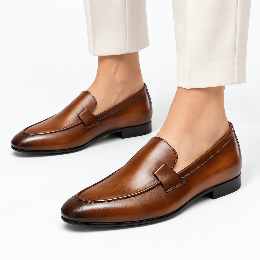 Gentry Morris Men's Handmade Brown Leather Slip-On Loafers