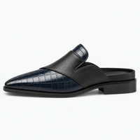 Gentry Morris Men's Navy & Black Crocodile-Embossed Pointed Toe Mule Loafers