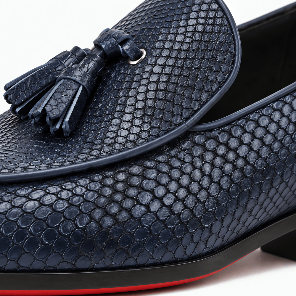 Gentry Morris Men's Navy Blue Embossed Leather Tassel Loafers