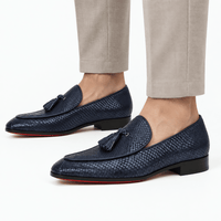 Gentry Morris Men's Navy Blue Embossed Leather Tassel Loafers