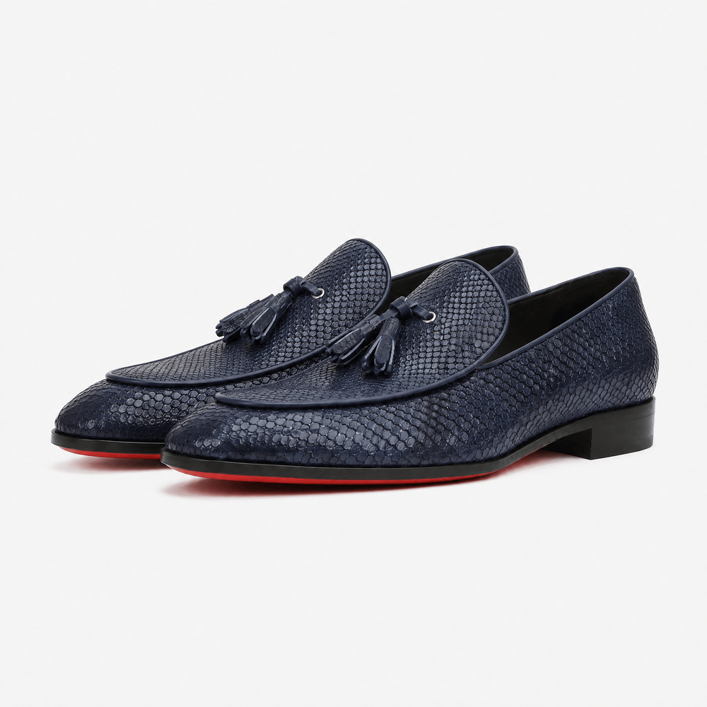 Gentry Morris Men's Navy Blue Embossed Leather Tassel Loafers