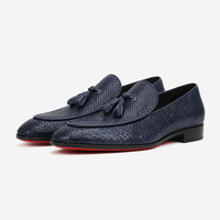 Gentry Morris Men's Navy Blue Embossed Leather Tassel Loafers