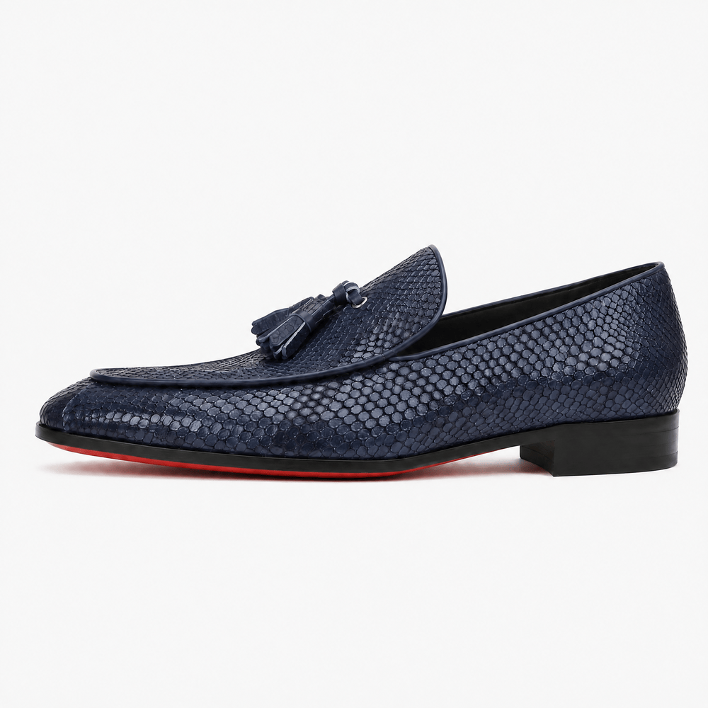 Gentry Morris Men's Navy Blue Embossed Leather Tassel Loafers