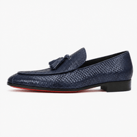 Gentry Morris Men's Navy Blue Embossed Leather Tassel Loafers
