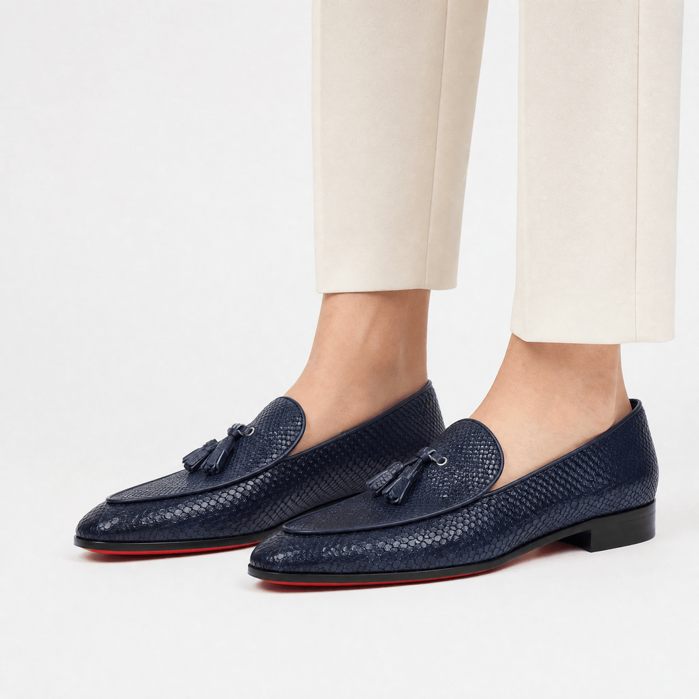 Gentry Morris Men's Navy Blue Embossed Leather Tassel Loafers