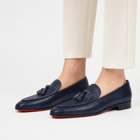 Gentry Morris Men's Navy Blue Embossed Leather Tassel Loafers