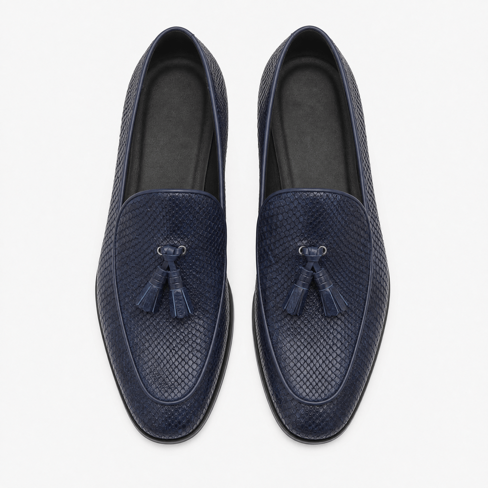 Gentry Morris Men's Navy Blue Embossed Leather Tassel Loafers