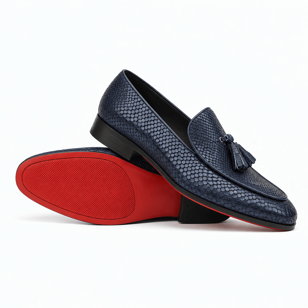 Gentry Morris Men's Navy Blue Embossed Leather Tassel Loafers