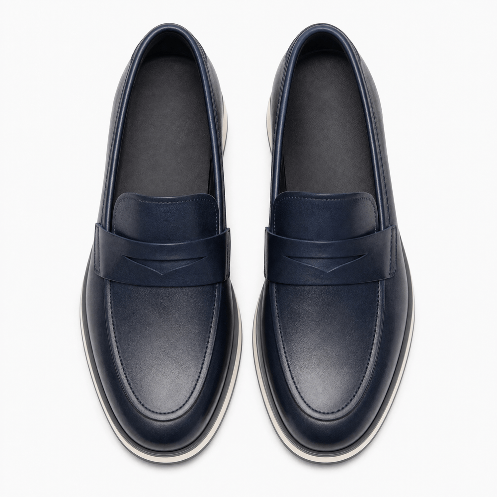 Gentry Morris Men's Navy Blue Genuine Leather Penny Slip-On Loafers