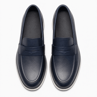 Gentry Morris Men's Navy Blue Genuine Leather Penny Slip-On Loafers